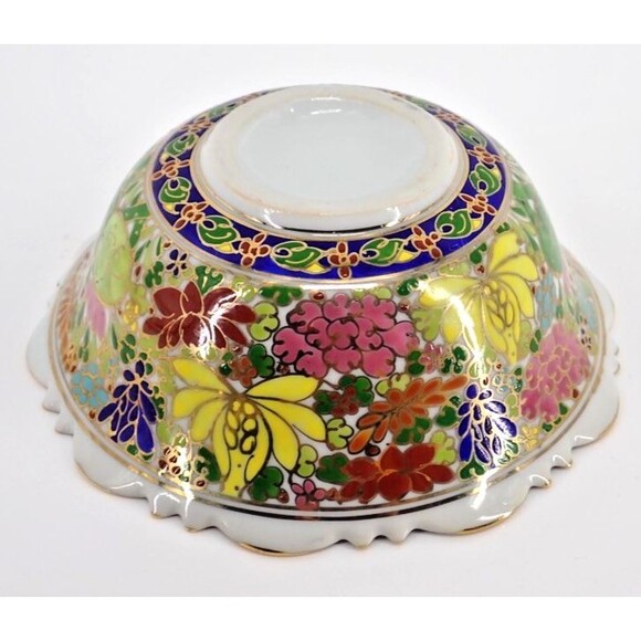 Hand Thai Painted Gold Tone Pottery BENJARONG Porcelain Cup & Lid Cloisonné 4.5" - Picture 7 of 14